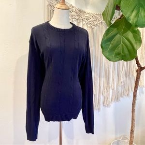 Oscar De La Renta Navy Cable Knit Sweater Shirt | Size Large - 100% Cotton